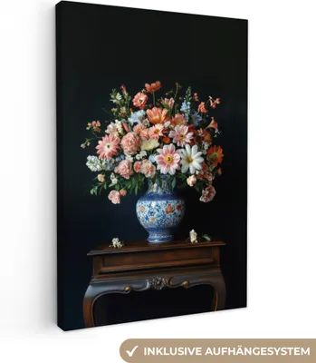 Produktbild von Leinwand Bilder 60x90 cm - Blumen - Rosa, Wandbilder, Wanddeko Wohnzimmer, Bild
