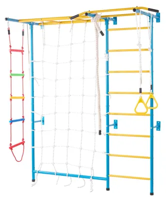 Image de VEVOR Espalier, mur de gymnastique, structure d'escalade pour jeunes enfants, 7 en 1 avec échelle suédoise en acier carbone, barre de traction, échelle de corde et anneaux de gymnastique, capacité de charge 100 kg, multicolore