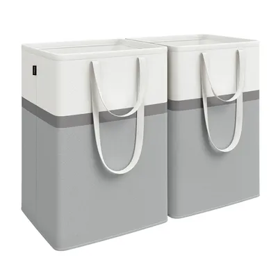 Two identical laundry baskets are shown side-by-side against a white background.