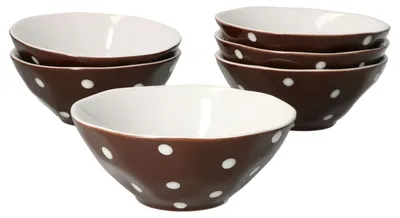 Produktbild von 6er Set Müslischale Braun Weiß gepunktet 14cm Servier-Schüssel Schälchen Suppe Snacks Dessert