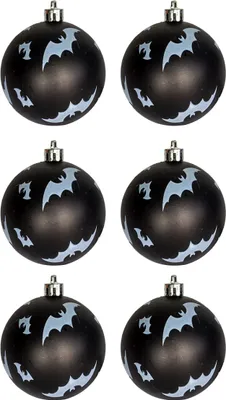 Produktbild von Schwarze Weihnachtskugeln mit Fledermäusen als Motiv 6 Stück Ø 6 cm