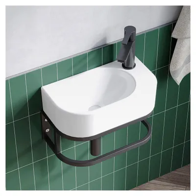 Produktbild von Handwaschbecken 40 cm oval eckig klein für Gäste-WC mit Hahnloch ohne Unterschrank und Überlauf