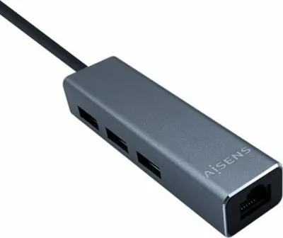 Obrázok produktu pre AISENS A106-0401, USB 3.2 Gen 1 (3.1 Gen 1) Type-A, RJ-45, USB 3.2 Gen 1 (3.1 Gen 1) Type-A, Šedá, 0,15 m, RoHS, CE, Gigabit Ethernet
