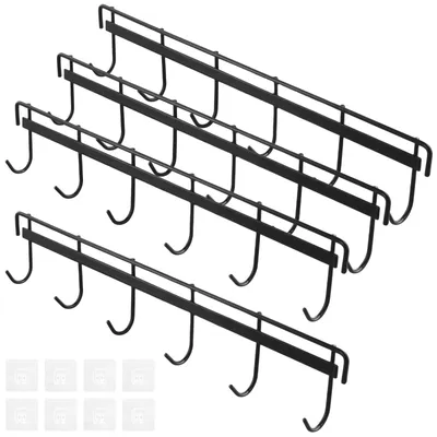 Wandhaken 4er-Set, 6 Haken, 32x6 cm, selbstklebend, schwarz
