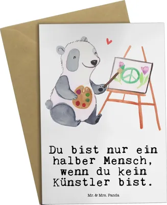 Produktbild von Mr. & Mrs. Panda Grußkarte Künstler Herz - Weiß - Geschenk, Lustig, Kunstschule, weihnachtskarten, Spruch, Maler, Grußkarten, hochzeitskarten, osterkarte, babykarte