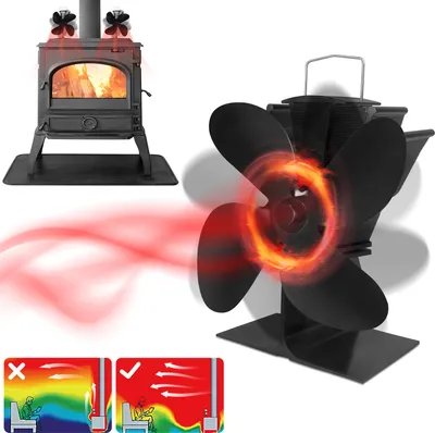Produktbild von XMTECH 4-lopatkový krbový ventilátor Vyhřívaný ventilátor kamen bez elektřiny Tichý provoz Teplo poháněné pro krb