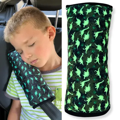 Productafbeelding van HECKBO Gordelkussen voor kinderen met Dinosaurus-motief – autogordelkussen met klittenband, wasbaar, 30 x 12 cm