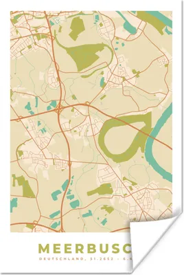 Produktbild von MuchoWow® Poster Meerbusch - Karte - Stadtplan - Vintage 120x180 cm - Kunstposter