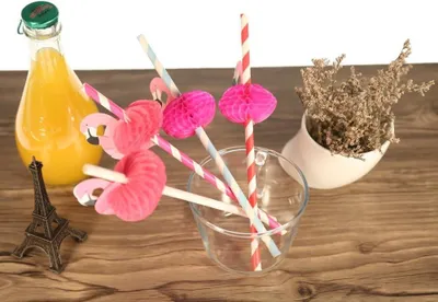Image de 50 pailles en papier - Flamant rose - Pailles pour anniversaire ou mariage - Fêtes - Décorations (rose)