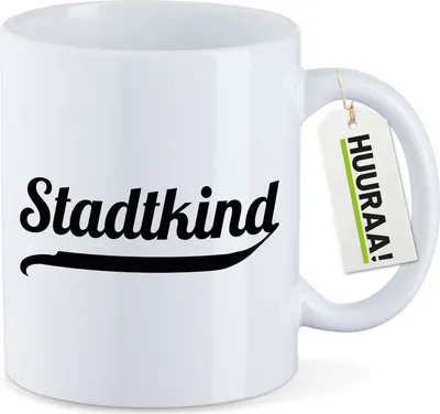 Produktbild von Huuraa Kaffeetasse Stadtkind Schriftzug 330ml Weiß Keramik Kaffeebecher Geschenkidee
