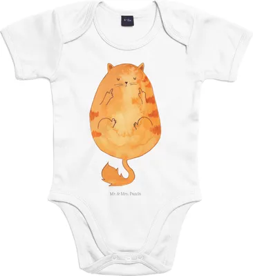 Produktbild von Mr. & Mrs. Panda Strampler Baby Katze Mittelfinger 1. - 3. Monat - Heather Grey - Geschenk, strampelanzug, Tiger, Cat, Einteiler, Katzen, babykleidung body, Cats, Genervt