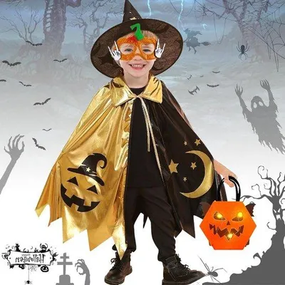 Obrázok produktu pre Halloweenský kostým pre deti s čarodejníckym klobúkom a plášťom – ideálny na halloweenské oslavy – cosplayový kostým z plastu