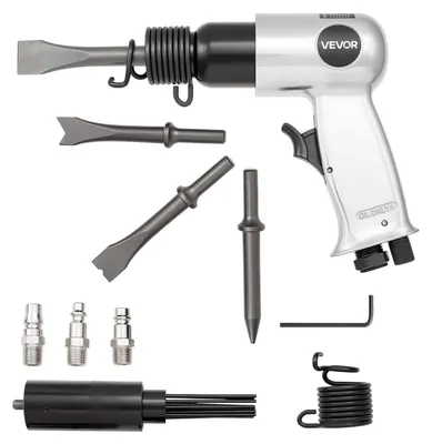 Produktbild von VEVOR Luftmeißel, 3500BPM Pneumatischer Hammer mit 70mm Hub & 4PCS Meißel Rundschaft, Handgriff Kompakter Luftmeißel Pneumatisches Schaufelwerkzeug zum Schneiden, Stanzen, Schaben, 4500 BPM, Rostentferner