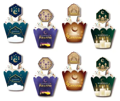 24 Sets Ramadan Cupcake Topper & Wrapper Eid Mubarak Deko