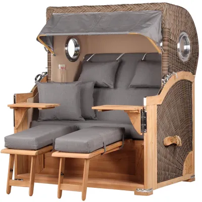Produktbild von Strandkorb-Set - bene living - Königssee Teak Bullauge - PE grau - Modell 551 - inkl. Liftersystem