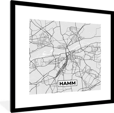 Produktbild von MuchoWow® Gerahmtes Poster Karte - Hamm - Stadtplan - Deutschland 40x40 cm - Poster mit Schwarzem Bilderrahmen Wandposter Rahmen Foto Bilder - Poster - Plakat im Rahmen