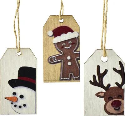 Produktbild von Holz Weihnachtsdeko Anhänger für Baum und Geschenke, 6 Stück