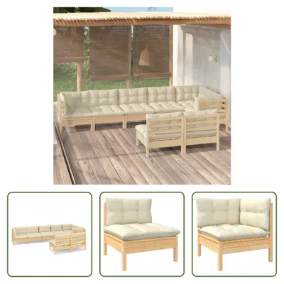 Produktbild von The Living Store 8-tlg. Garten-Lounge-Set mit Creme Kissen Massivholz Kiefer