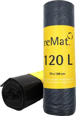 Immagine prodotto di fodere per cassonetti reMat 120l in materiale riciclato al 100% (PCR), 20 fodere per cassonetti, resistenti allo strappo, inodore, per la raccolta di rifiuti residui e riciclabili