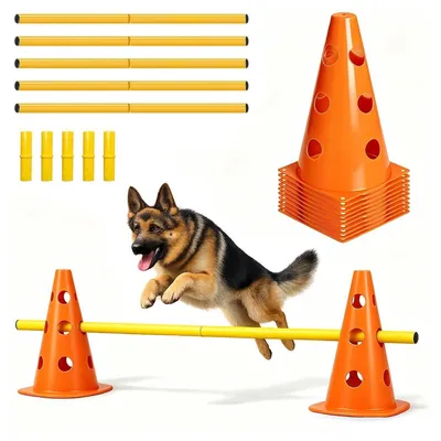 Produktbild von Agility Set Hunde 10 Kegel 5 Stangen 23 cm Höhe Cavaletti Koordinationstraining Orange