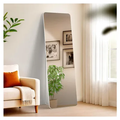Produktbild von Großer Spiegel Gurnee, Stand- und Wandspiegel in einem, Ganzkörperspiegel mit Metallrahmen in verschiedenen Größen und Farben, Farbe: weiß matt, Größe: 160x50 cm