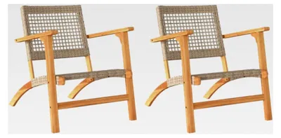 Produktbild von Gartenstühle 2 Stück Relaxsessel aus Poly Rattan und Akazienholz in Beige