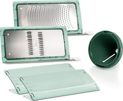 Produktbild von Genius Nicer Dicer Chef Reiben & Spiral-Einsatz (3 Teile) Kombi Set in grün inkl. Schutzabdeckung Allesschneider; A27059