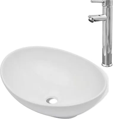Produktbild von vidaXL Bad-Waschbecken mit Mischbatterie Keramik Oval Weiß