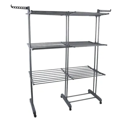 Produktbild von Wäscheständer 3 Ebenen Standtrockner mit Rollen Ausziehbar 75-132x49x170cm 2 Seitenflügel Grau