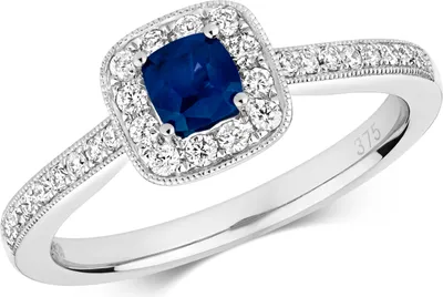Produktbild von Schöner 9 Karat (375) Weißgold Cluster Damen - Diamant Solitärring Brillant-Schliff 0.24 Karat HI - I1 mit Saphir, 51 (16.2); TRS292299KWRSL