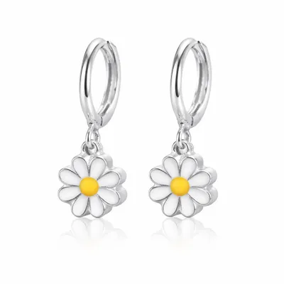 Produktbild von Damen Creolen Ohrringe Gänseblümchen Silberfarben Anhänger Sommer Schmuck J0792