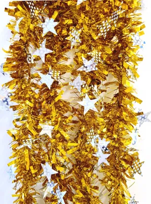 Produktbild von Lametta 5m Girlande Weihnachten Weihnachtsgirlande Christbaumschmuck Deko Sterne LMT9 Gold
