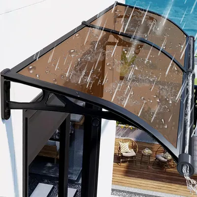 Produktbild von Vordach für Haustürvordach, 60 x 60 cm, Haustürdach, Schrägvordach, Außentürvordach aus Aluminium und Polycarbonat, Sonnenschutz, Regenschutz, braun