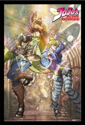 Produktbild von Jojo’s Bizarre Adventure - Poster - Joseph & Caesar + Wechselrahmen, Shinsuke® Maxi MDF schwarz, Acryl-Scheibe