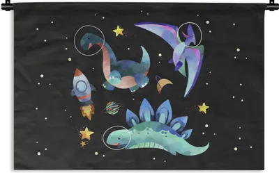 Produktbild von MuchoWow® Wandteppich Wandbehang Sterne - Dinosaurier - Junge - Kinder - Kinder 60x40 cm Tapisserie Dekoration Wandtuch - Wanddekorationen