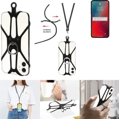 Produktbild von K-S-Trade 3in1 Handykette Handyband Handykordel Halsband Smartphone-Ring Handy-Ring kompatibel mit Apple iPhone 12 Pro Fingerhalterung Handyring
