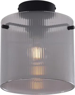 Produktbild von QAZQA - Art Deco Art-Deco-Deckenleuchte I Deckenlampe I Lampe I Leuchte schwarz mit Rauchglas - Laura I Wohnzimmer I Schlafzimmer - Metall Rund - LED geeignet E27