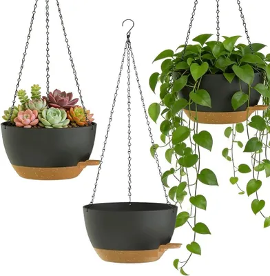 Obrázek produktu pro Závěsný květináč, 25 cm, 3 kusy, černý, pro balkon
