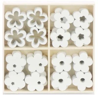 Produktbild von com-four® 32x Blume Streudeko - Kleine Blumen aus Holz in vier Designs - Holz-Blüten für Tischdeko und Frühlingsdekoration