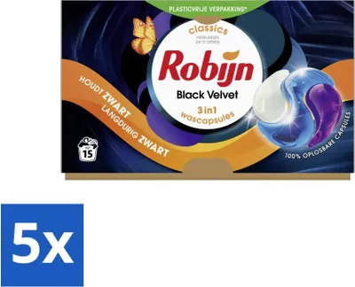 Produktbild von Robijn - 3-in-1 Black Velvet - Waschkapseln - 15 Wäschen - Vorteilspack - 5 Stücke