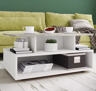 Produktbild von VCM Holz Couchtisch | Sofatisch mit ausreichend Stauraum | Maße ca. H. 40 x B. 80 x T. 50 cm | Wohnzimmertisch - Esila
