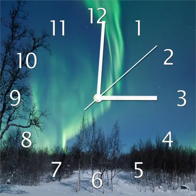 Produktbild von Wallario Design Wanduhr Polarlicht in Schweden aus Echtglas, Größe 30 x 30 cm