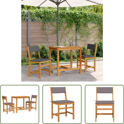 Image de The Living Store Ensemble de meubles de balcon 3 pièces avec coussins en bois massif d'acacia