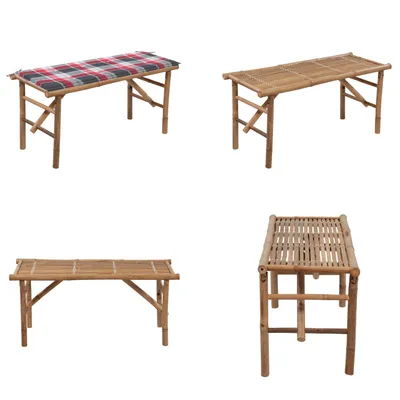 Immagine prodotto di vidaXL Panca da giardino pieghevole con cuscino 118 cm in bambù - Panca da giardino - Panca da giardino - Panca da patio - Panche da patio