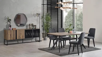 Produktbild von Luxus Essgruppe Esszimmer Esstisch Set 9tlg Esszimmer Braun Holz Tisch
