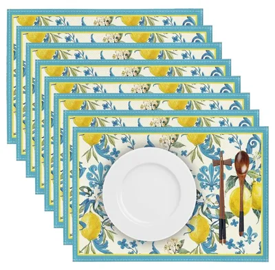 Productafbeelding van Solidchoice - Set van 8 Hittebestendige Tafellopers met Citroenpatroon - Wasbare en Antislip Placemats