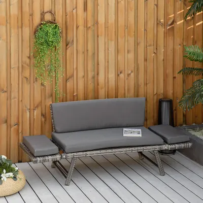 Produktbild von Polyrattan Gartensofa 2 Sitzer Gartenmöbel Loungesofa Gartenbank Gartenliege klappbar Armlehnen Stahl Grau 129 x 63 x 67 cm PE-Rattan