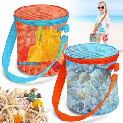 Produktbild von Beach Net Bag 2 Stück, Mesh Taschen, Verstellbarer Schultergurt, Für Strandspielzeug, Muschelsammeltaschen