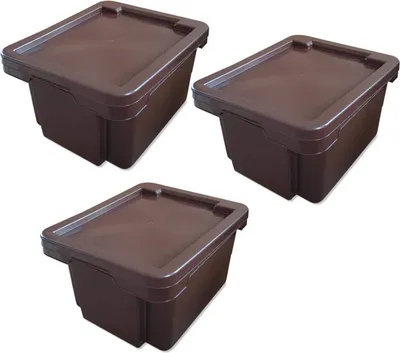 Produktbild von 3er Set Drehstapelbox Multibox Lagerbox Aufbewahrung Kiste Farbe braun 20 L mit Deckel