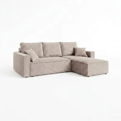 Produktbild von AMBER L Ecksofa mit Schlaffunktion und Bettkasten L-Form, Cord Schlafcouch 232x143 cm, PetFriendly Wohnzimmersofa Bettsofa, Hellgrau